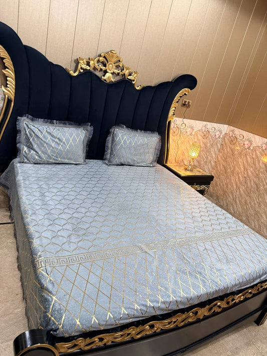 Velvet bedsheet in textured fabric from Al Ghani O Nisar, showcasing a soft, luxurious design in rich colors.