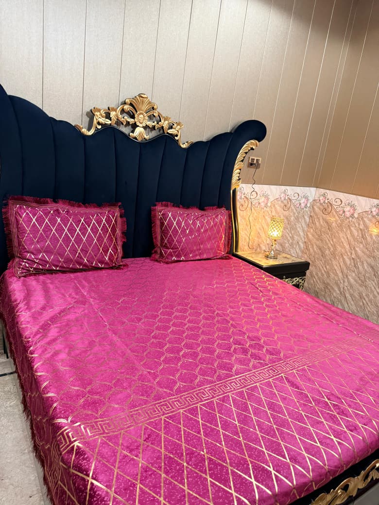 Soft velvet bedsheet from Al Ghani O Nisar featuring a textured design in rich, deep colors for a luxurious bedroom look.