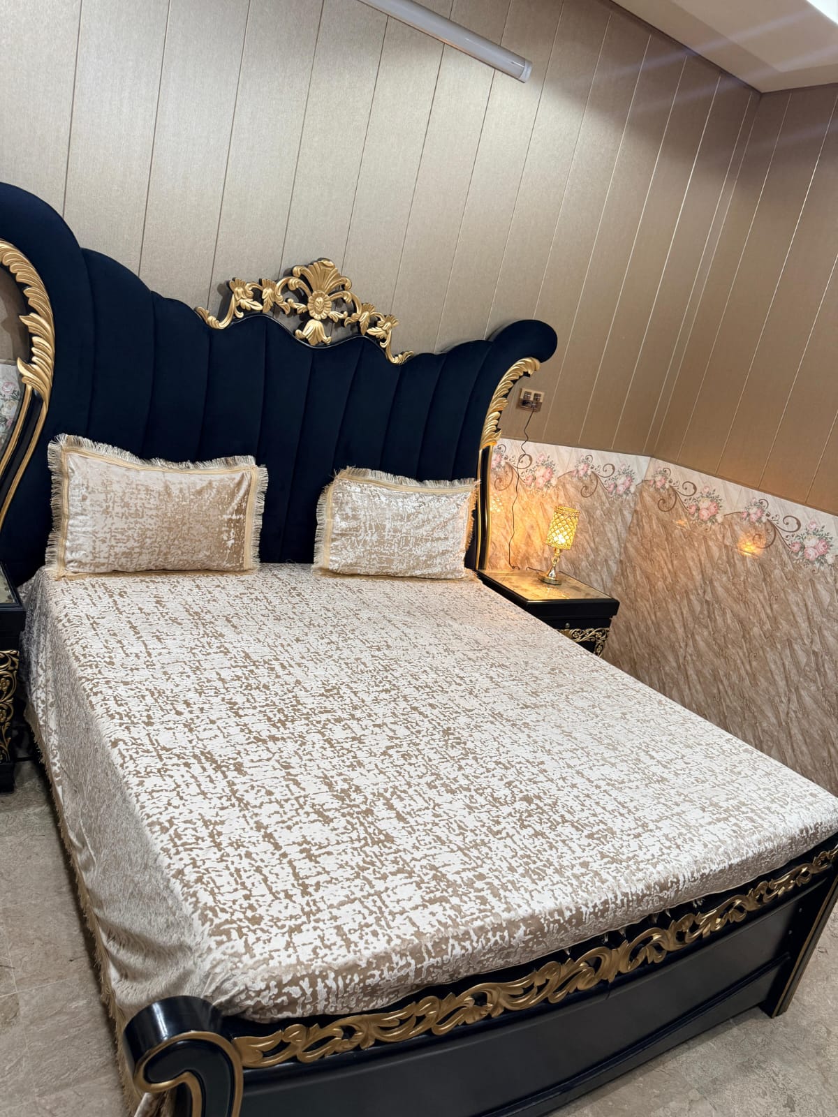 Al Ghani O Nisar Barfi Velvet bedsheet with intricate patterns, soft fabric, and elegant design for a luxurious bedroom look.