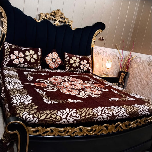 Al Ghani O Nisar Jovial Jacquard bedsheet with intricate patterns in soft, elegant fabric displayed on a neatly made bed.
