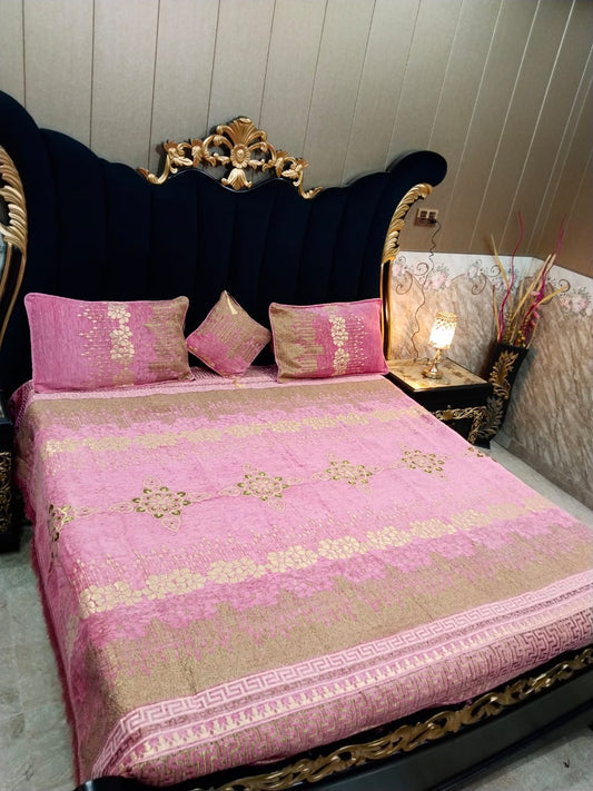 Al Ghani O Nisar Jovial Jacquard bedsheet with intricate patterns and soft fabric, displayed on a neatly made bed.