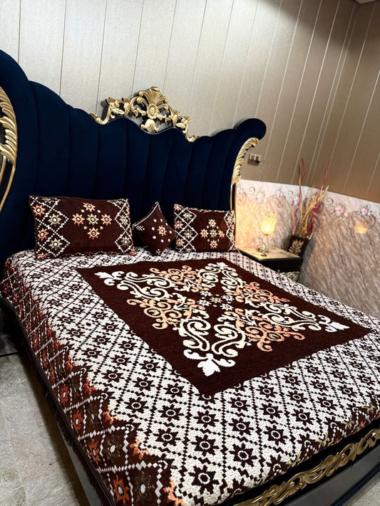 Al Ghani O Nisar Jovial Jacquard bedsheet with intricate woven pattern in soft, elegant fabric for a stylish bedroom look.