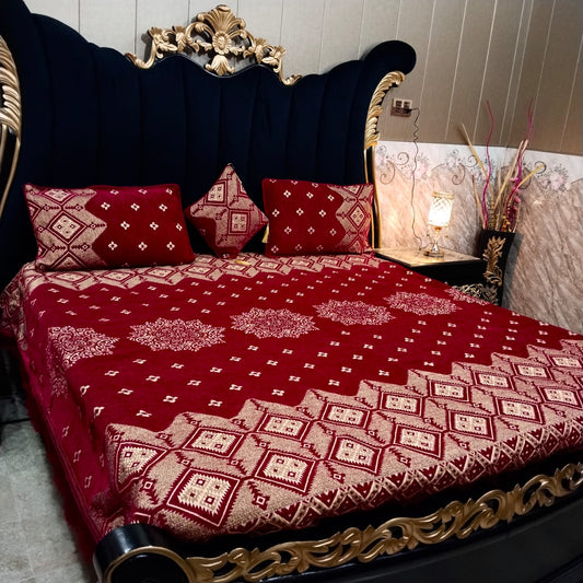 Al Ghani O Nisar Jovial Jacquard bedsheet with intricate patterns in vibrant colors on soft fabric.