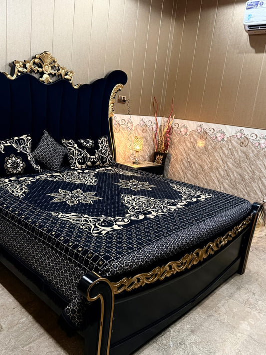 Al Ghani O Nisar Jovial Jacquard bedsheet with intricate floral patterns in vibrant colors, displayed on a neatly made bed.