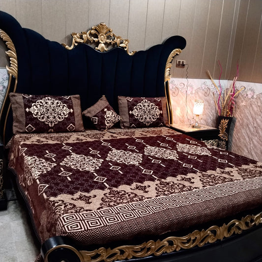Al Ghani O Nisar Jovial Jacquard bedsheet with intricate patterns in soft, elegant fabric, displayed on a neatly made bed.