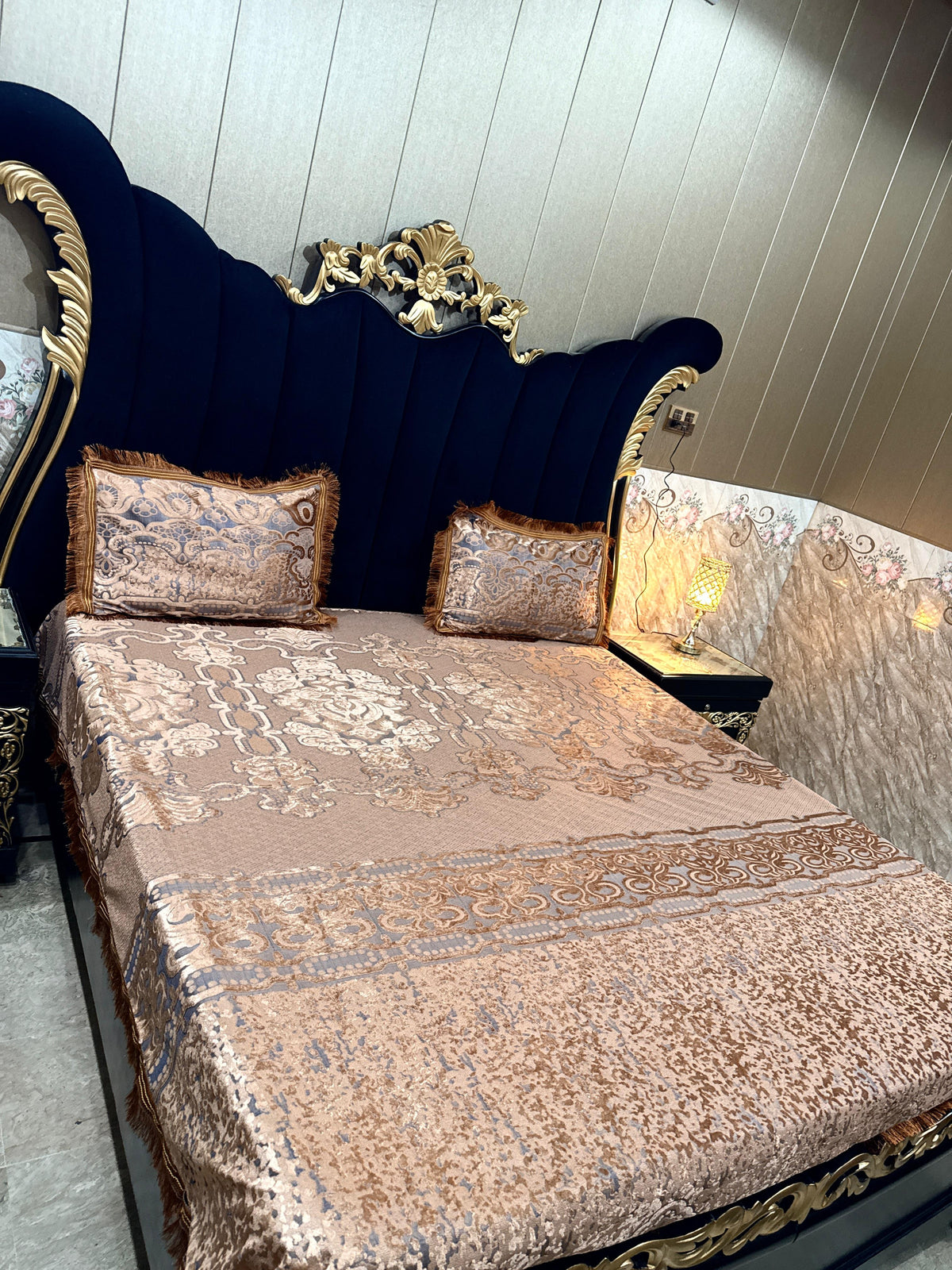 Al Ghani O Nisar Palachi bedsheet with intricate traditional design in soft fabric, suitable for elegant bedroom decor.