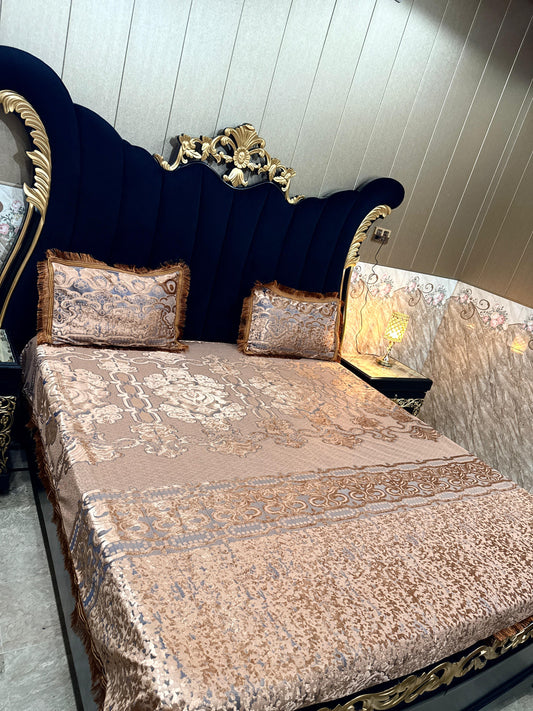 Al Ghani O Nisar Palachi bedsheet with intricate traditional design in soft fabric, suitable for elegant bedroom decor.