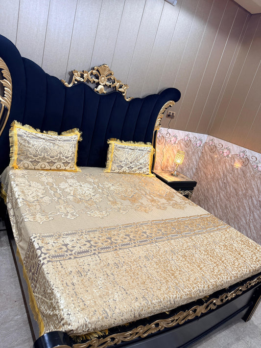 Al Ghani O Nisar Palachi bedsheet with intricate traditional patterns in soft fabric, displayed in a well-lit setting.