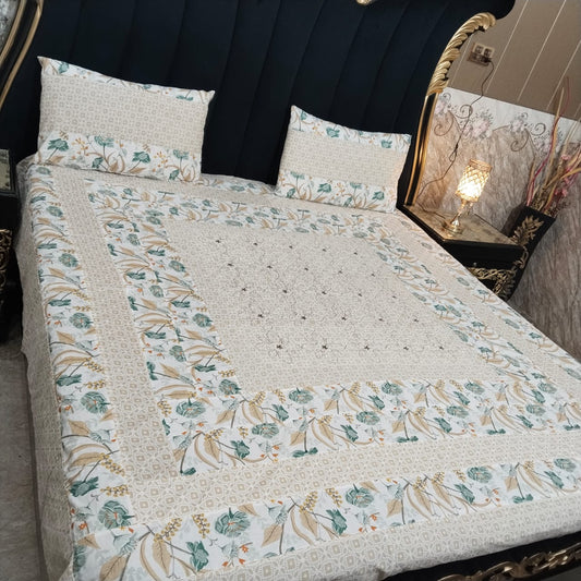 Colorful embroidered patchwork bedsheet by Al Ghani O Nisar with intricate patterns and vibrant design for a cozy bedroom decor.