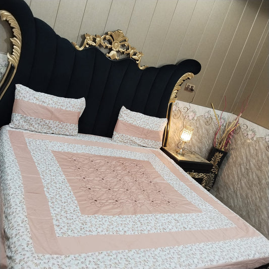 Al Ghani O Nisar embroidered patchwork bedsheet with intricate colorful designs, showcasing traditional craftsmanship and soft fabric.