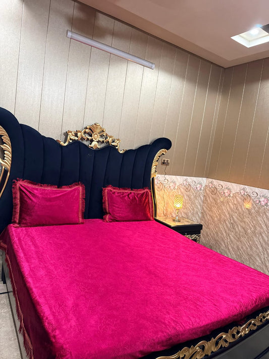 Embossed velvet bedsheet by Al Ghani O Nisar featuring intricate embossed patterns and a soft, luxurious texture.