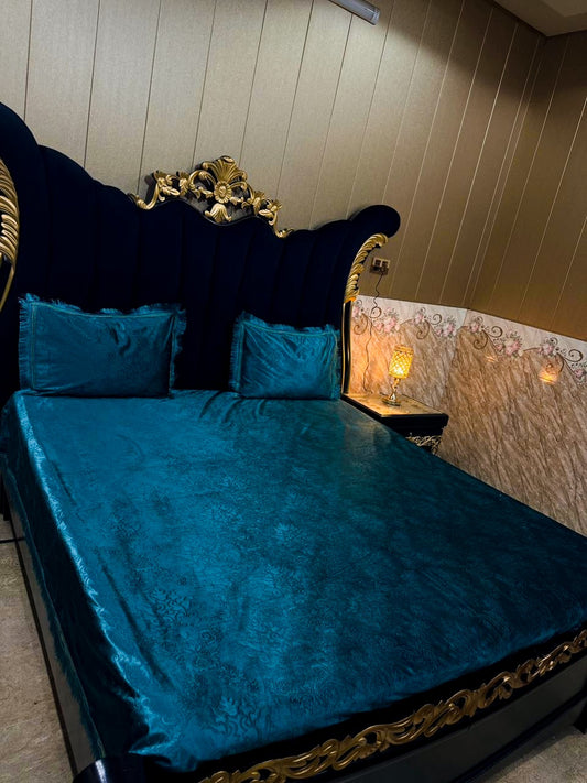 Embossed velvet bedsheet by Al Ghani O Nisar featuring a luxurious textured design in a soft, elegant fabric.