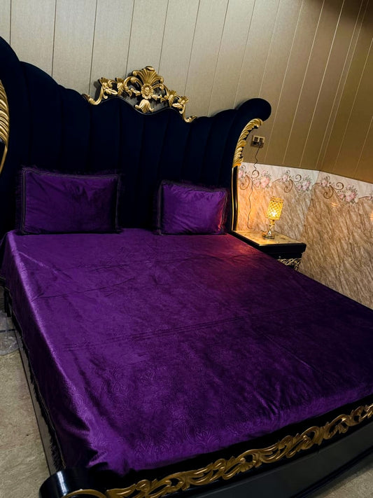 Embossed velvet bedsheet by Al Ghani O Nisar featuring a luxurious textured design in rich fabric and elegant color.